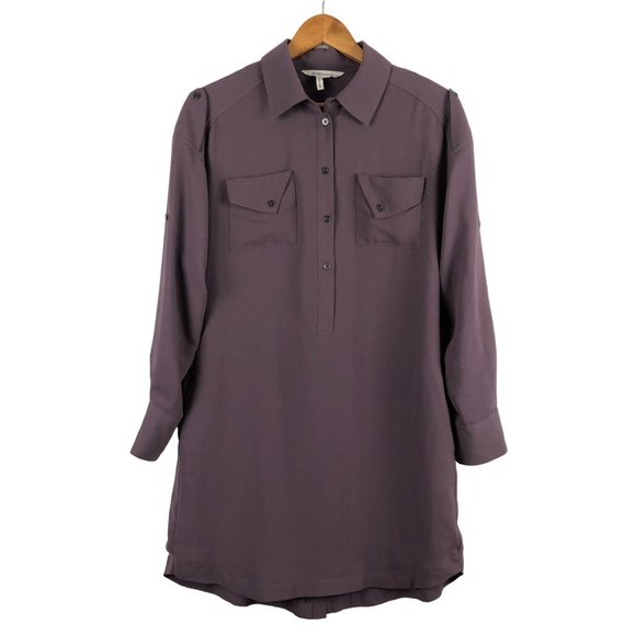 BCBGeneration Women's Size Small Lavender Shadow Collared Roll Tab Shirt Dress - Picture 1 of 10